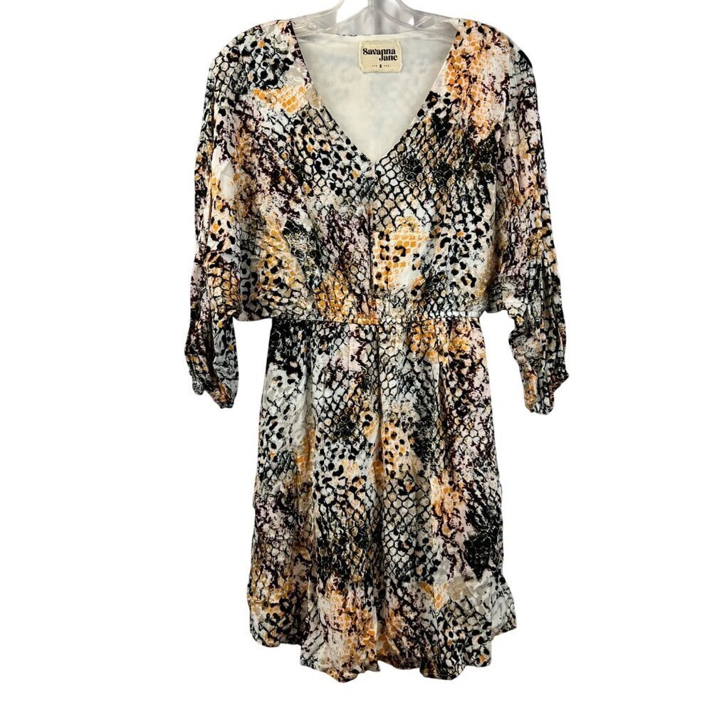 Savanna Jane Snake Print A-Line Dress 3/4 Dolman Sleeve Multicolor Size Small